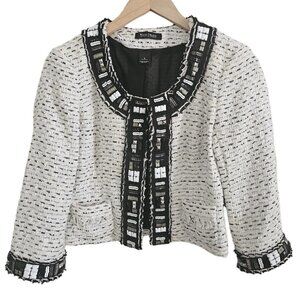 WHBM Embellished Tweed Boucle Cropped Blazer Jacket Sz 6 Career wear Office